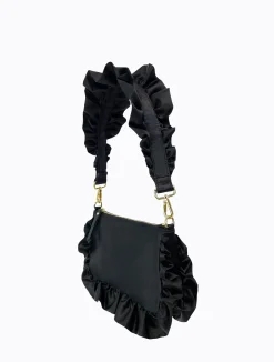 Frilled Satin Bag - Black