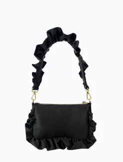 Frilled Satin Bag - Black