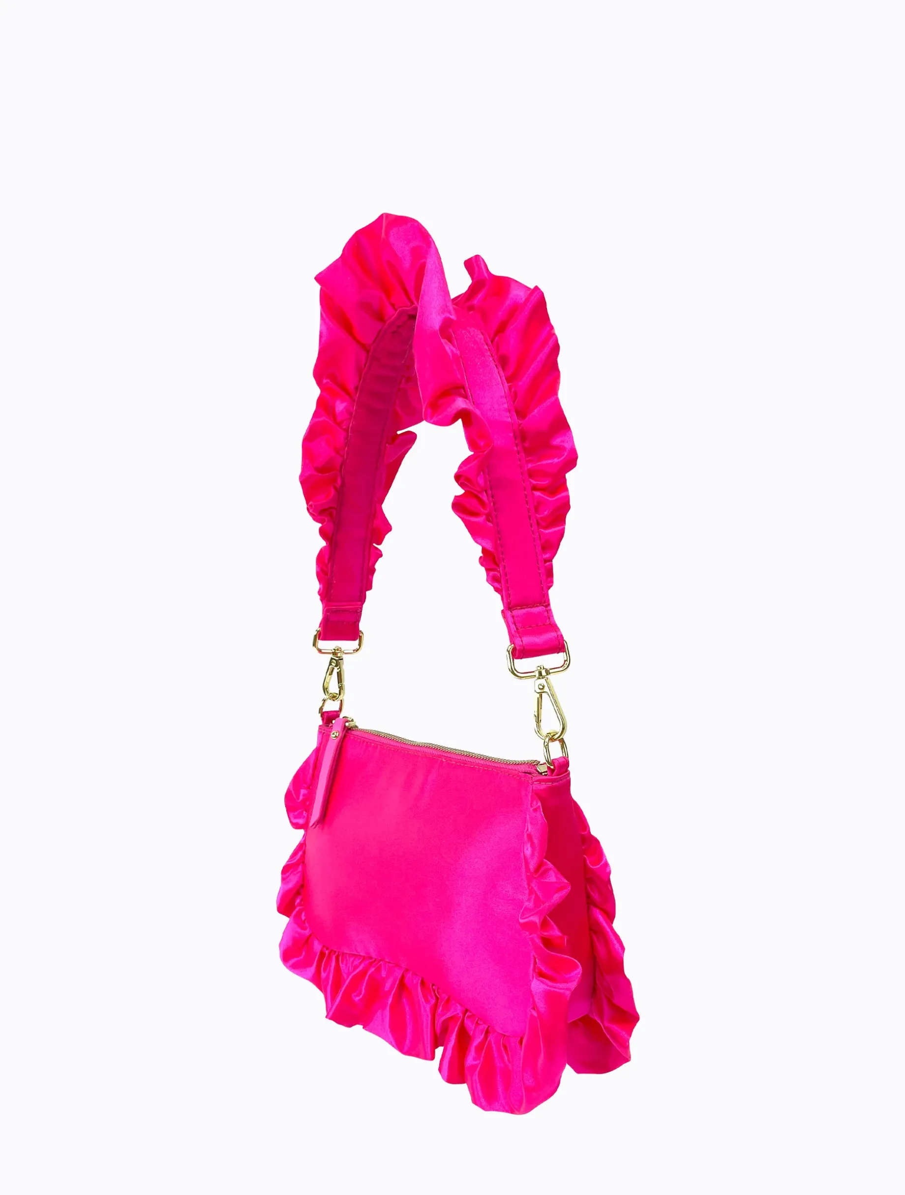 Frilled Satin Bag - Hot Pink