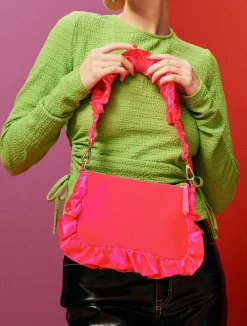 Frilled Satin Bag - Hot Pink